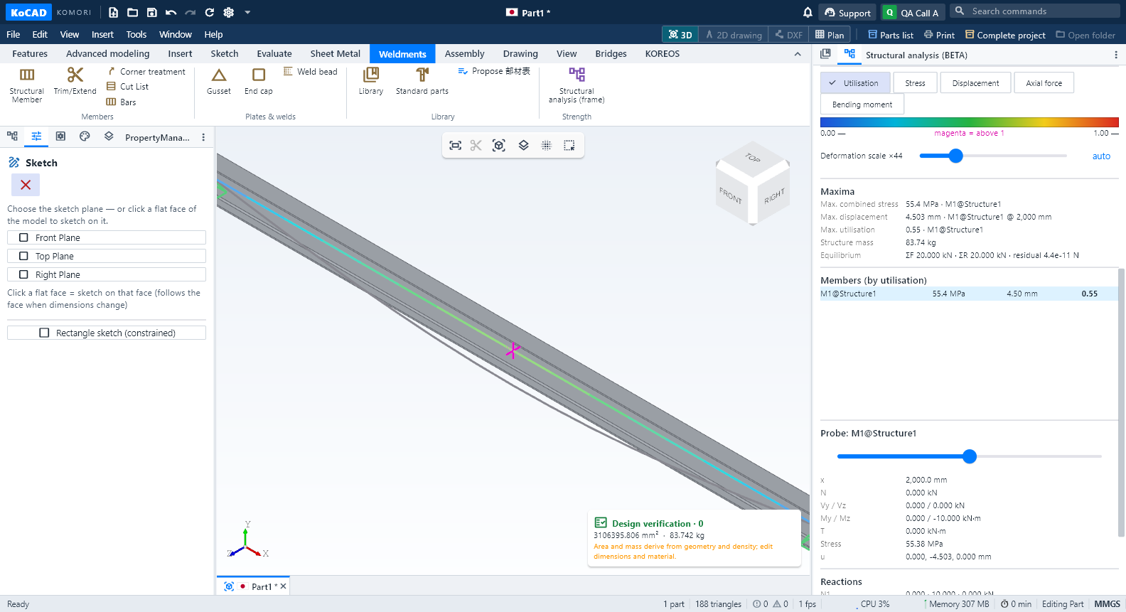 KoCAD 0.29 — structural analysis