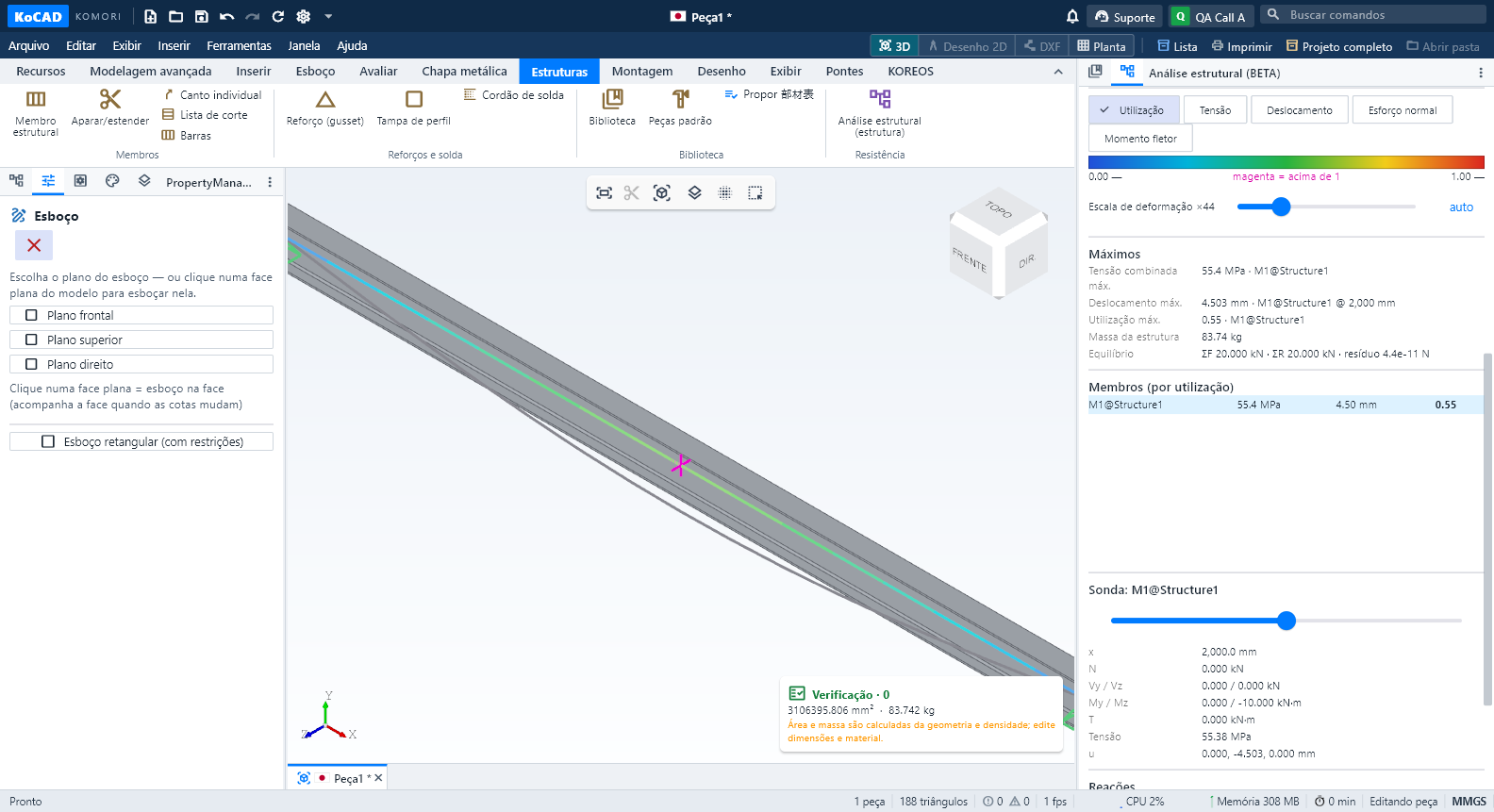 KoCAD 0.29 — structural analysis