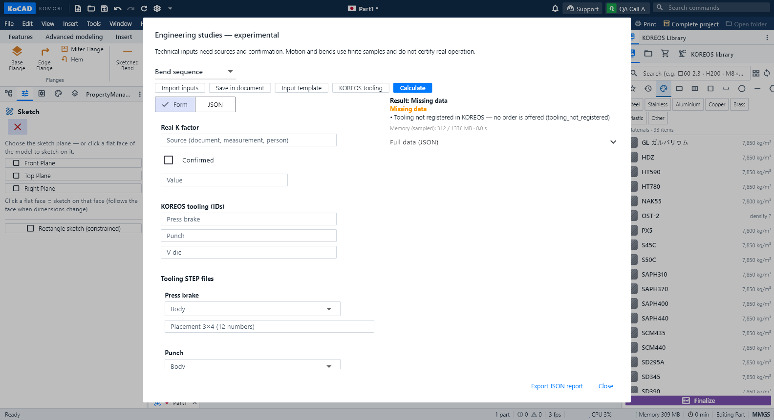 KoCAD 0.30 — bend